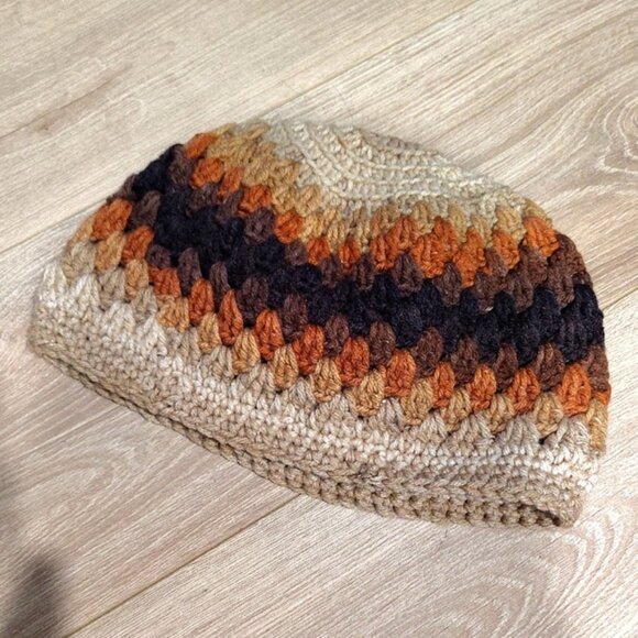 Men's Brown and Orange Handmade Knit Winter Beanie, Men's Winter/Fall Hats - Picture 6 of 6